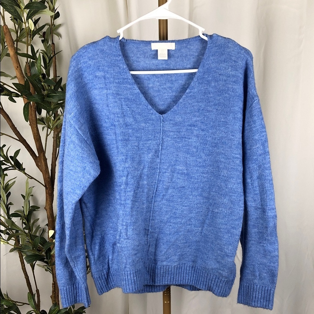 H&M Soft Blue V-Neck Wool Blend Sweater Sz S (T1)